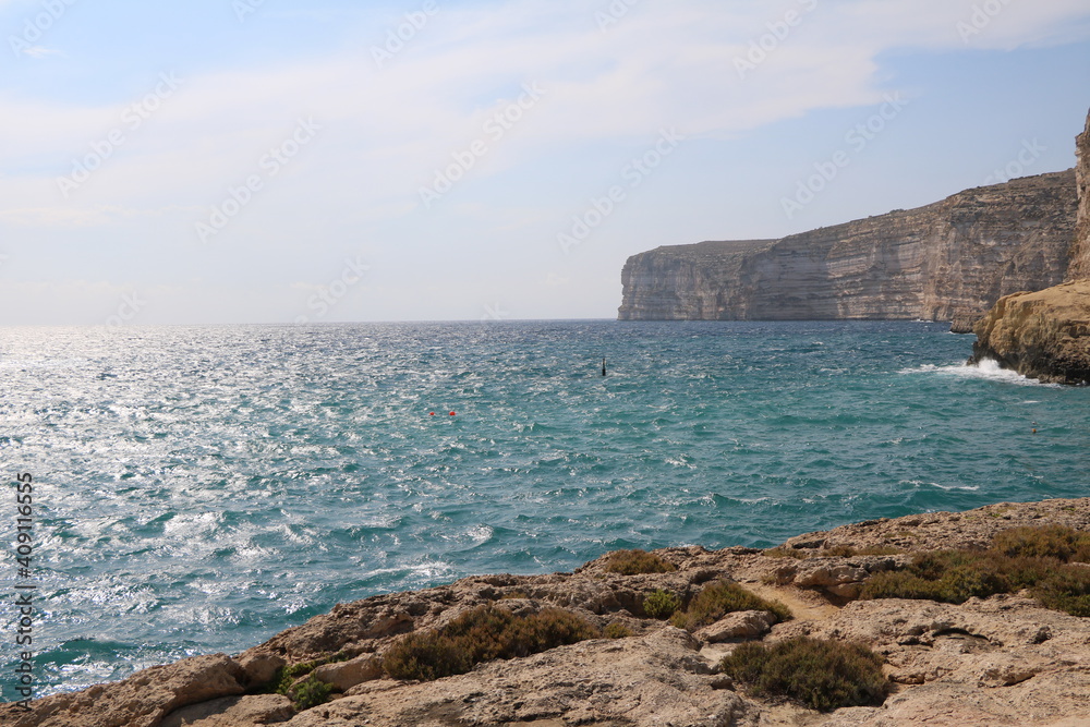 Landscape of Xlendi Bay at Mediterranean Sea on the island of Gozo, Malta
