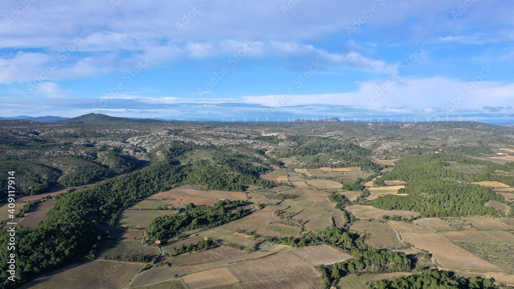 Fototapeta premium Survol des corbières maritimes et des vignes