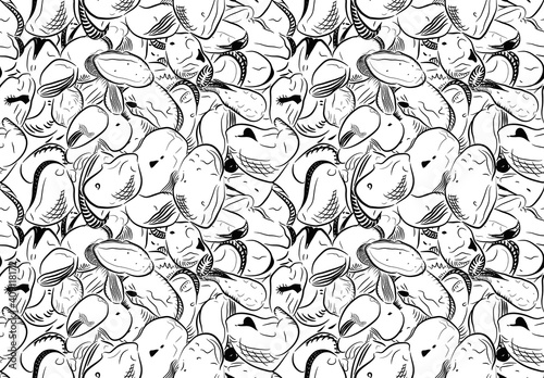 Sketch. Seamless pattern of mussels.