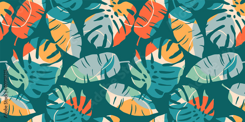 Tropical seamless pattern with abstract leaves. Modern design for paper  cover  fabric  interior decor and other