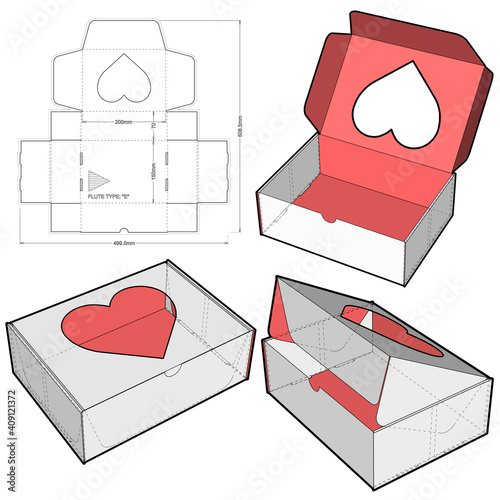 Cake Box (Internal measurement 20x15x7cm) and Die-cut Pattern. Ease of assembly, no need for glue. The .eps file is full scale and fully functional. Prepared for real cardboard production.