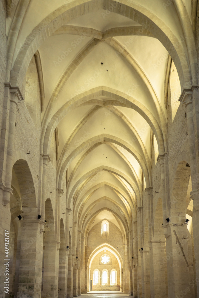 inside the gothic church of the Noirlac abbey, a monastery situated in Berry region (France)