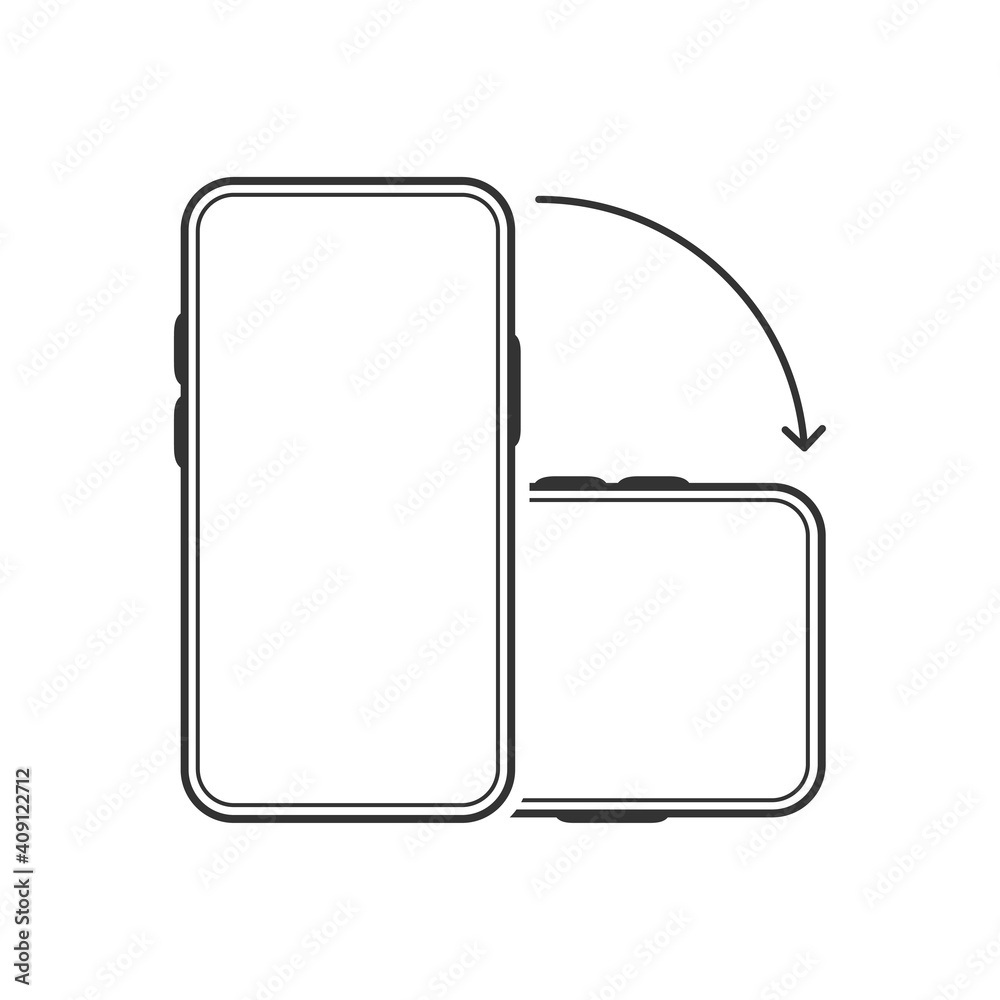 Rotate smartphone isolated icon. Device rotation symbol on white background. Mobile screen horizontal and vertical turn. Vector illustration. Rotate smartphone isolated icon. Device rotation symbol on white background. Mobile screen horizontal and vertical turn. Vector illustration.