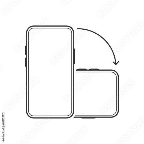 Rotate smartphone isolated icon. Device rotation symbol on white background. Mobile screen horizontal and vertical turn. Vector illustration.
