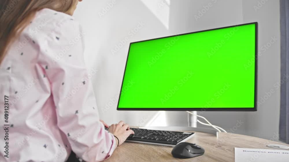 Close up - women work in the home office during quarantine CHROMA KEY Close up - women work in the home office during quarantine CHROMA KEY
