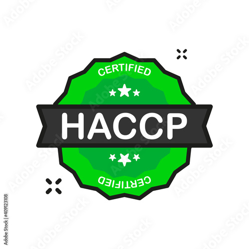Haccp badge green Stamp icon in flat style on white background. Vector illustration.