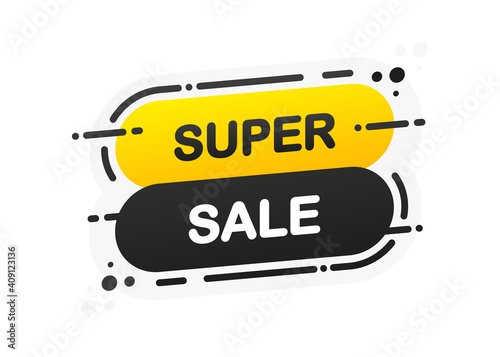 Super Mega Sale isolated yellow flat banner on white background. Vector illustration.