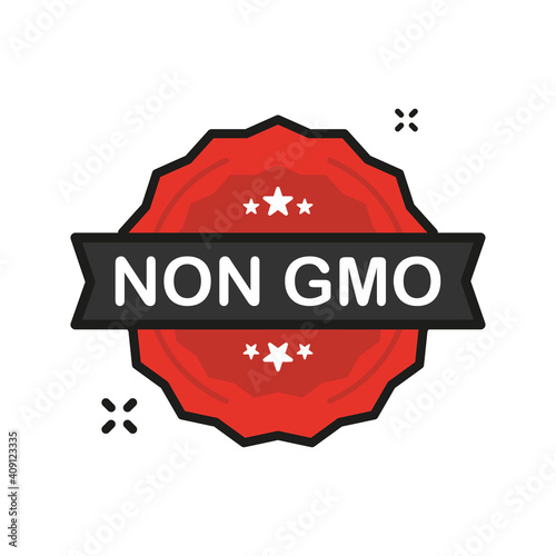 NON GMO organic nature badge red Stamp icon in flat style on white background. Vector illustration.