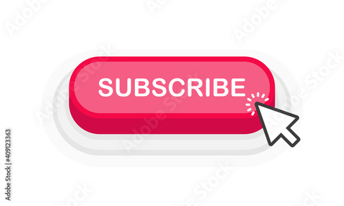 Subscribe red 3D button in flat style isolated on white background. Vector illustration.