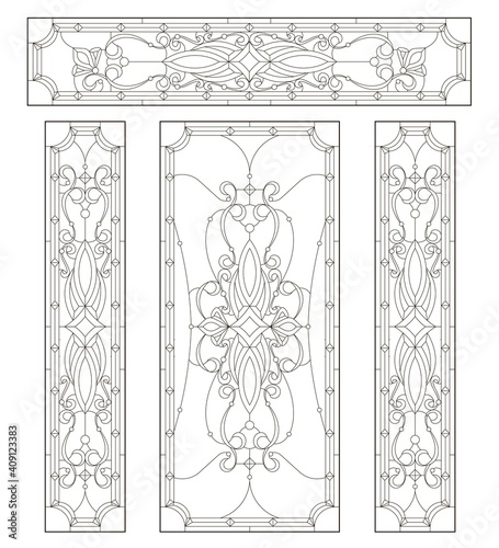 Doors in classic style - stained glass. Vector Illustration.Abstract geometric floral pattern in a rectangular frame / Stained glass window in classic style for ceiling or door panels.
Tiffany techniq