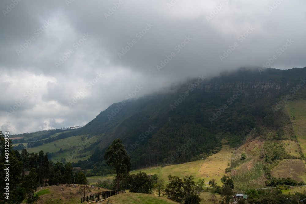 country landscape with many peaks of small mountains. Colombia .