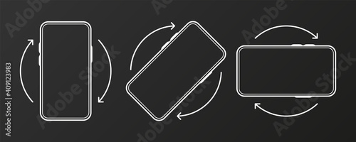 Rotate Smartphone icon on black background. Device rotation symbol. Line Vector illustration.