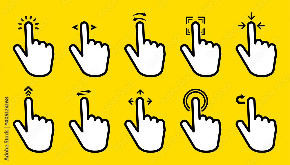 Hand Gesture Swipe big collection icons on yellow background. Vector illustration. Hand Gesture Swipe big collection icons on yellow background. Vector illustration.