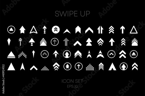 Swipe Up big collection icons of different style on black background. Vector illustration.