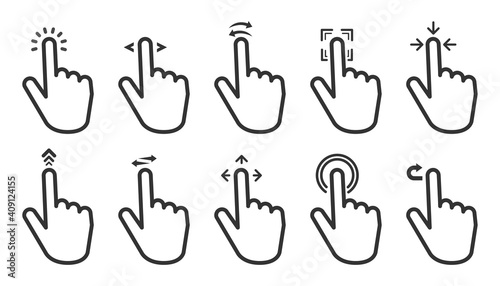 Hand Gesture Swipe big collection icons on white background. Vector illustration.