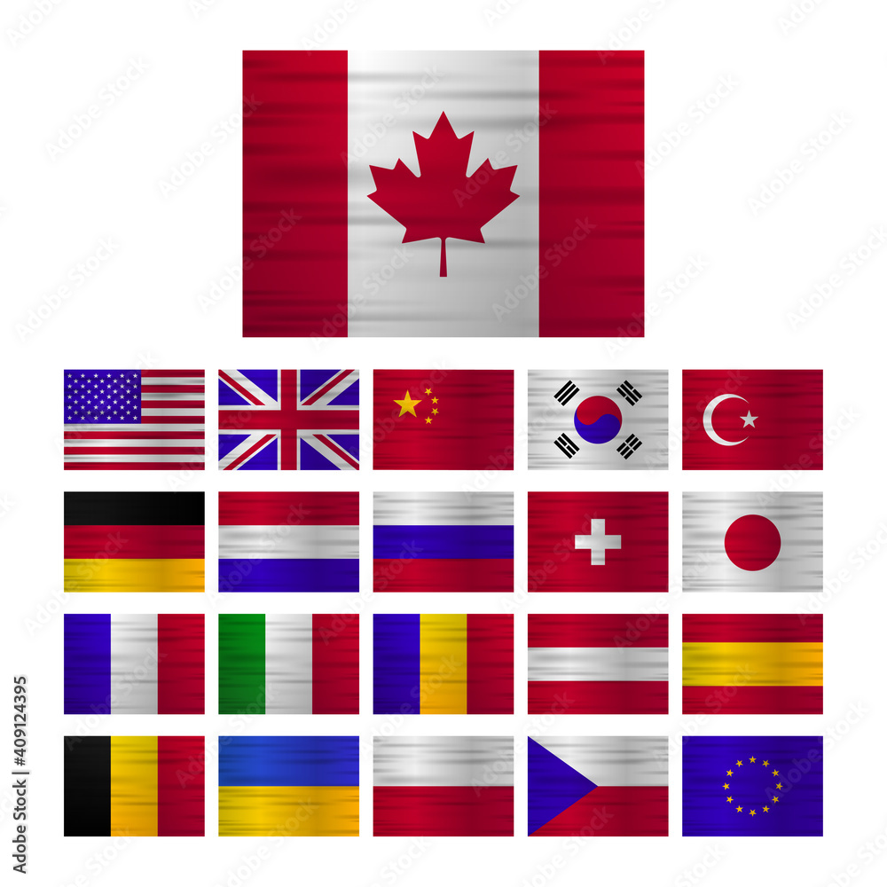 European flags realistic flags collection in map point design. Made in