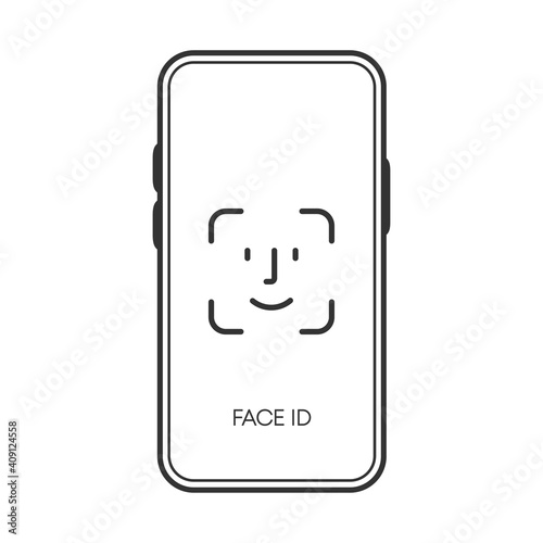 Face ID verification on phone black icon izolated on white background. Vector illustration.