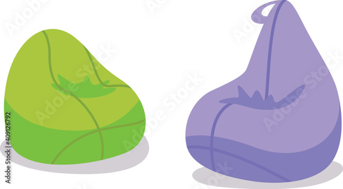 Two bean bag for rest.  Isolated over white background.  Relaxation and recreation area