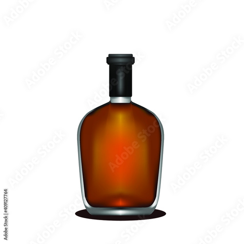 Realistic Whiskey Clear Bottle. Mockup Bottle. Package Design Product. Isolated on White Background. Vector Illustration
