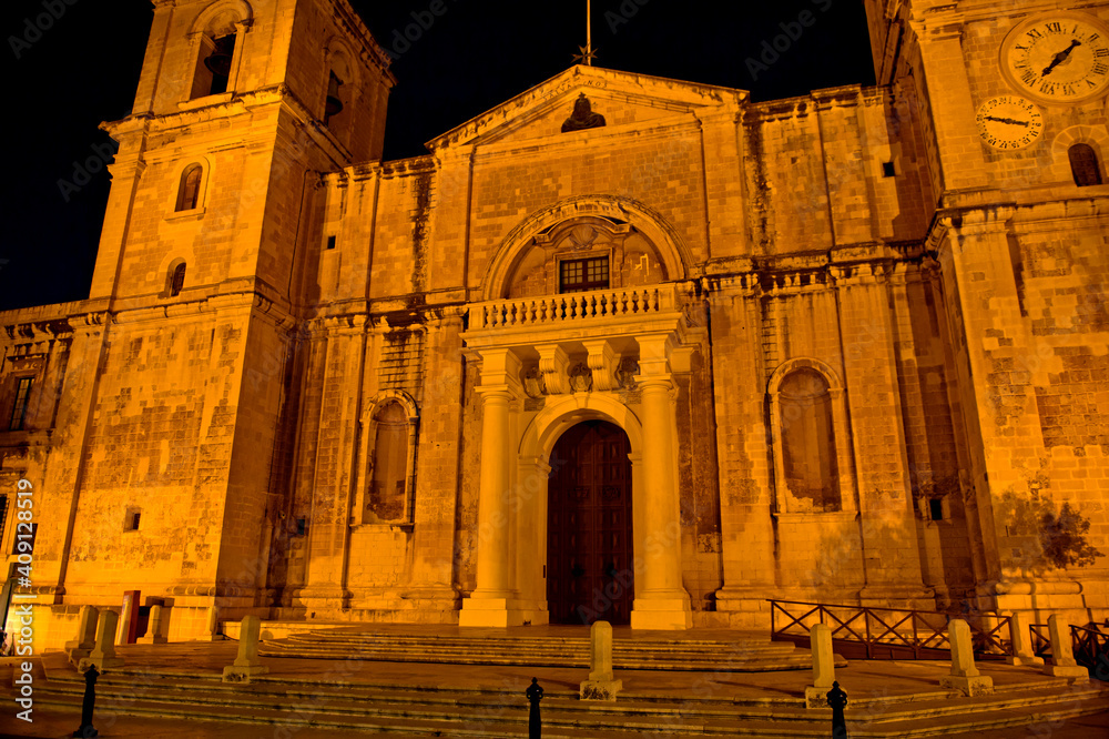 Main Facade Of The St. Johns Co-Cathedral Valletta, European Capital Of Culture 2018, Malta