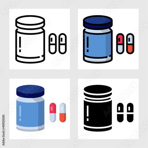 Pill icon vector design in filled, thin line, outline and flat style.