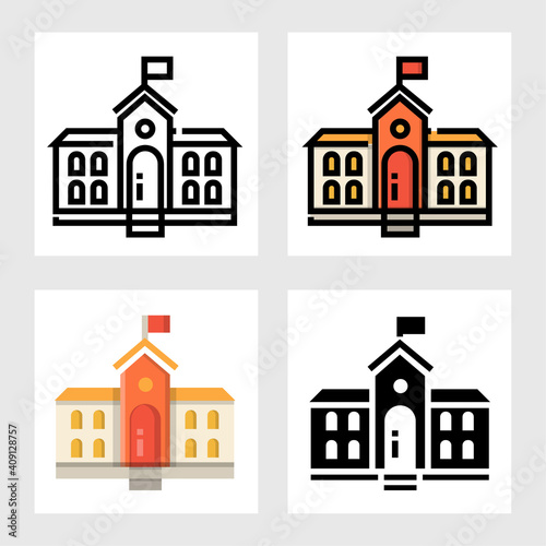 school icon vector design in filled, thin line, outline and flat style.