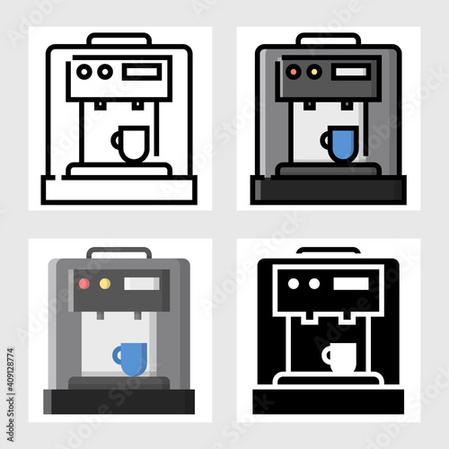 Coffee maker machine icon vector design in filled, thin line, outline and flat style.