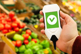 device in hand measuring nitrates and pesticides on market vegetables and fruits