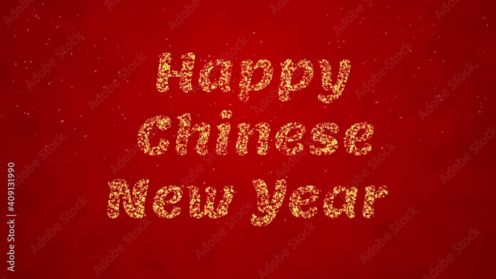 Firework with Happy Chinese New Year Text on red background Firework with Happy Chinese New Year Text on red background