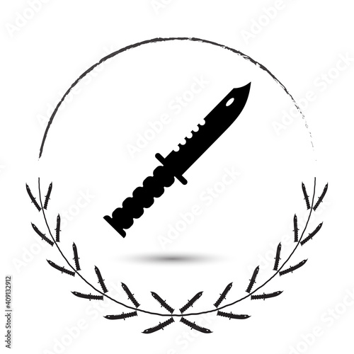 hunter knife icon in wreath made of knives. cyber sport csgo award concept. Vector illustration