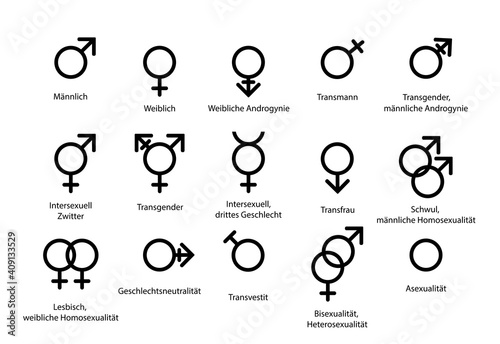 Gender-Symbole Set Silhouette,
Vektor Illustration isoliert auf weißem Hintergrund
