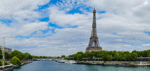 Panorama of Eiffel Tower and River Seine Paris © pusteflower9024