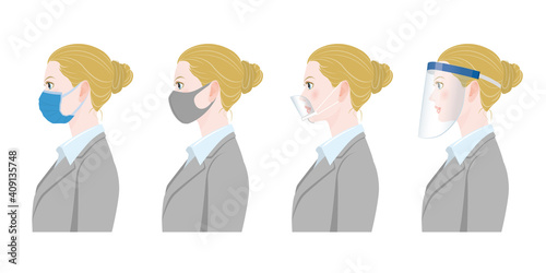 ビジネスウーマンのイラスト. ウイルスの感染対策.