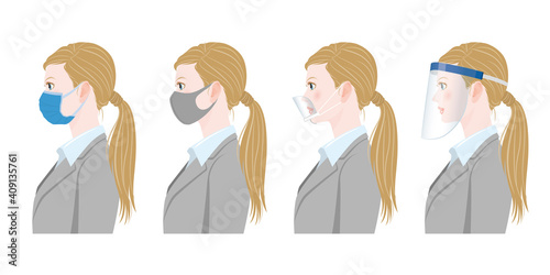 ビジネスウーマンのイラスト. ウイルスの感染対策.