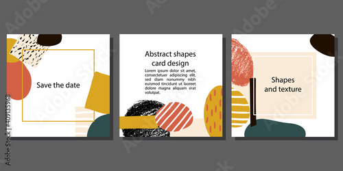 Modern abstract banners, card, invitation template set. Various shapes and hand drawn artistic textures in trendy colors