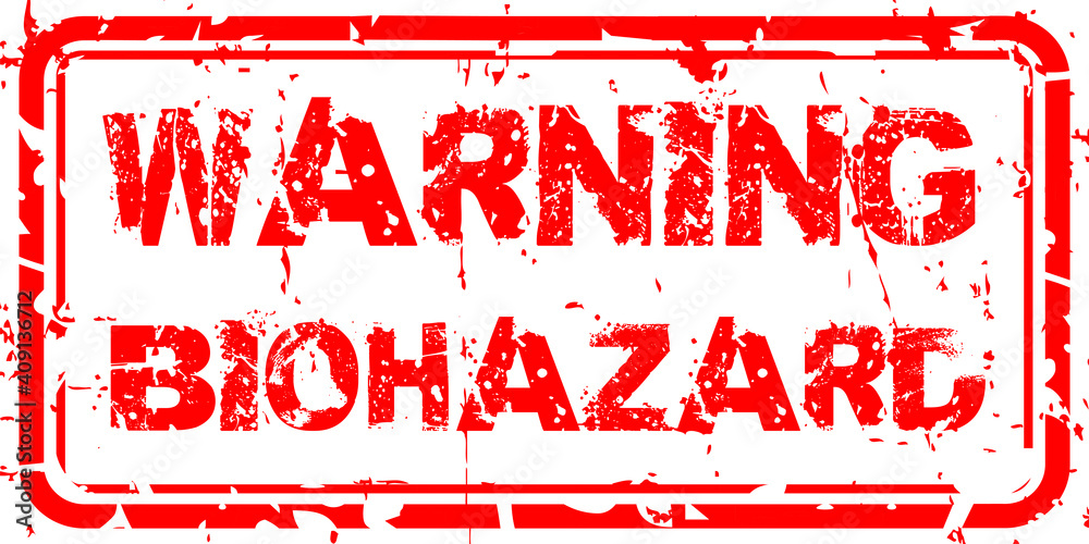 Biohazard warning red grunge stamp. Trendy design element for prints, web pages, warnings, banners, stamps, posters and background Biohazard warning red grunge stamp. Trendy design element for prints, web pages, warnings, banners, stamps, posters and background