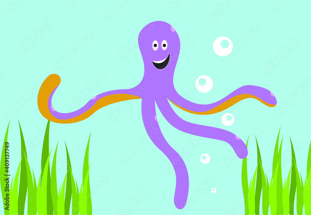 Illustration of cute purple squid Illustration of cute purple squid