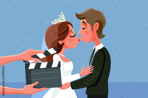 Newlywed Couple Kissing in Wedding Video