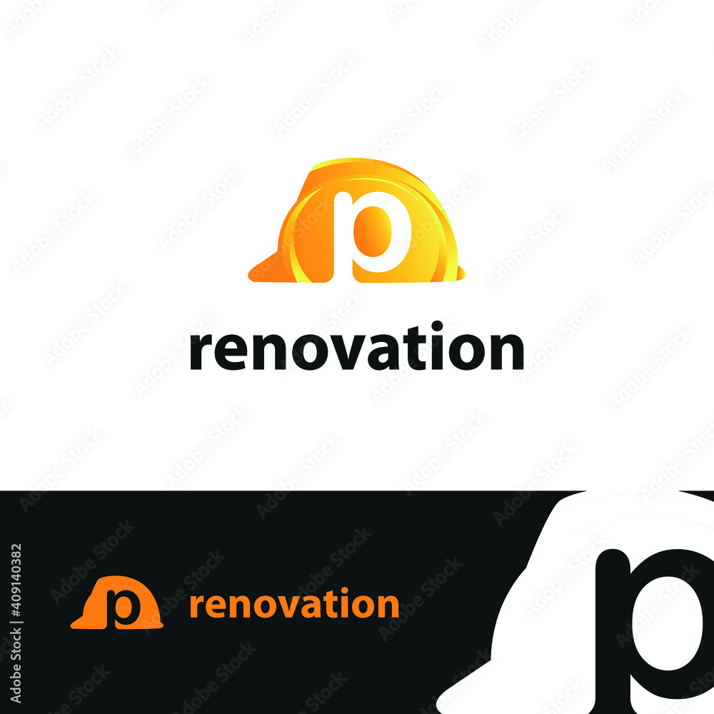 Obraz premium construction and consultant engineering logo concept with initial letter p and hard hat helmet 