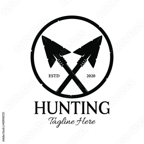 Double Rustic Arrowhead Spear Hunting Hipster Logo Design