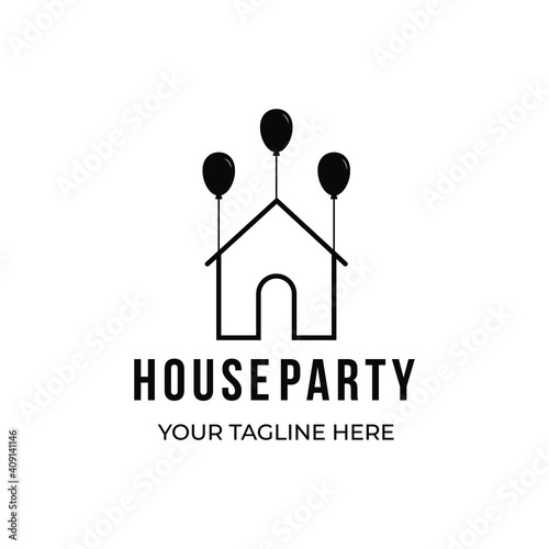 Home and balloon. House Party logo design. Real estate Building logo for company and website