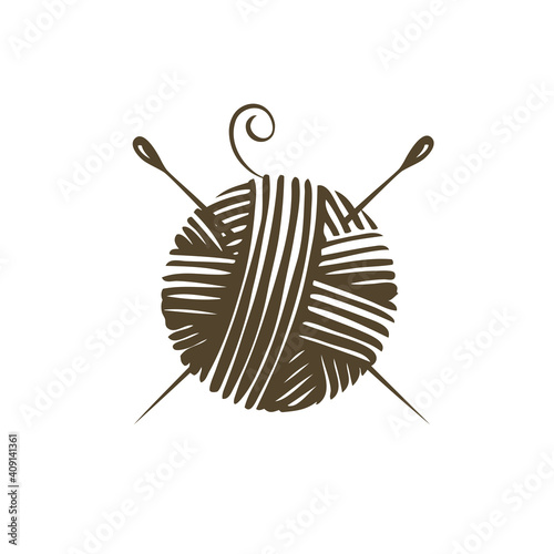 Yarn ball and needles. Knitting symbol