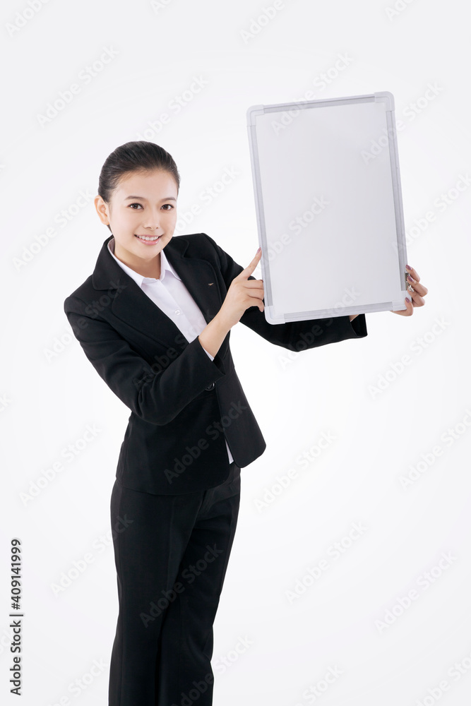 Business lady with white board Business lady with white board