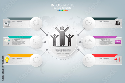 Business infographic timeline how to success with options and icons.