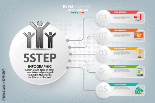 Business infographic timeline how to success with options and icons.