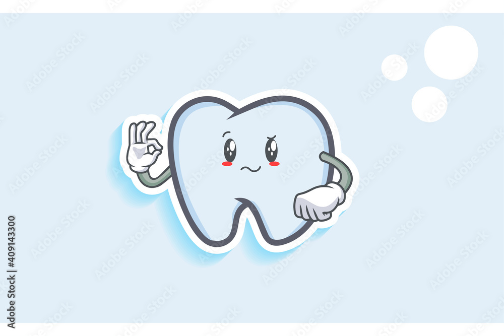REALLY, ATTENTIVE, CONFUSED Face Emotion. Nice Hand Gesture. Tooth Cartoon Drawing Mascot Illustration.