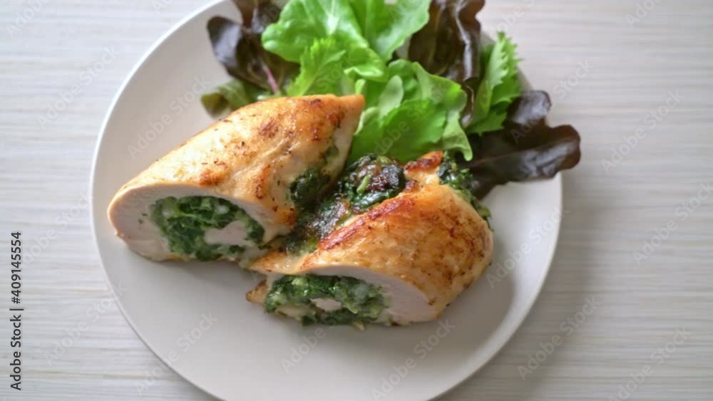 Baked chicken breast stuffed with cheese and spinach