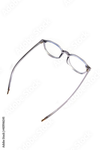 Foto transparent gray pentagonal glasses.isolated on white background