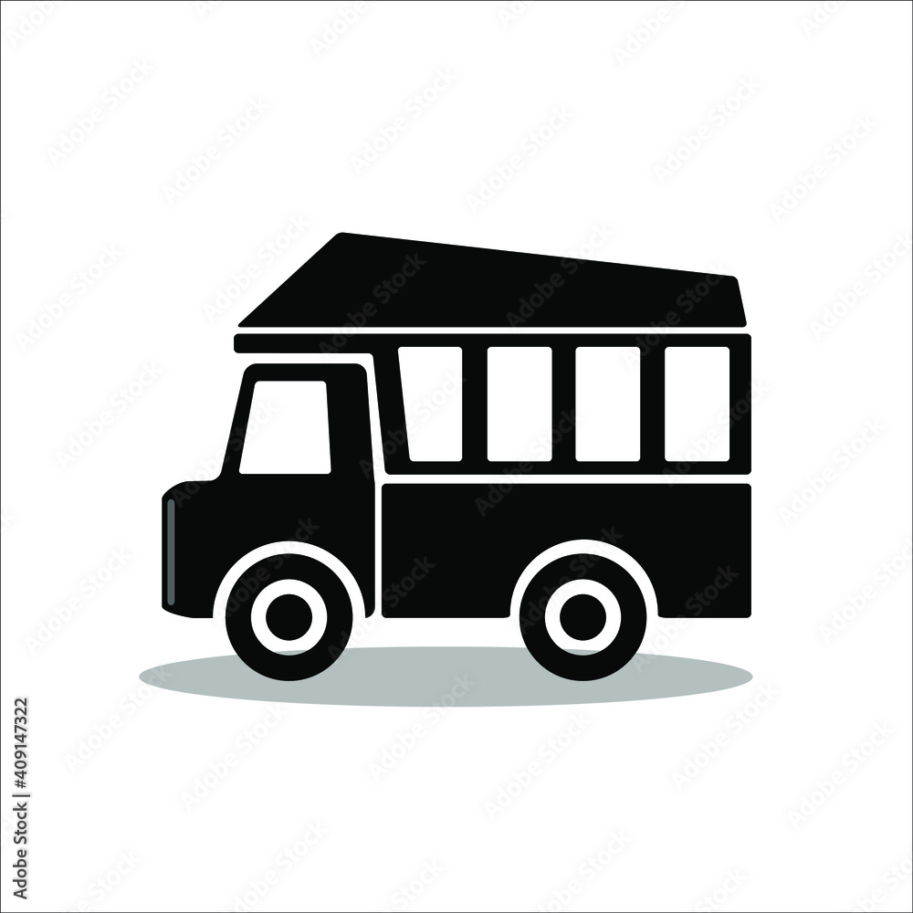 a stylish flat, isolated and trendy school bus. School bus background for your website design logo, app, UI. Vector icon illustration, EPS10.