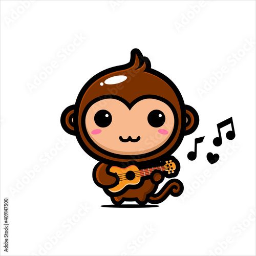 Canvas Print cute monkey vector design playing guitar